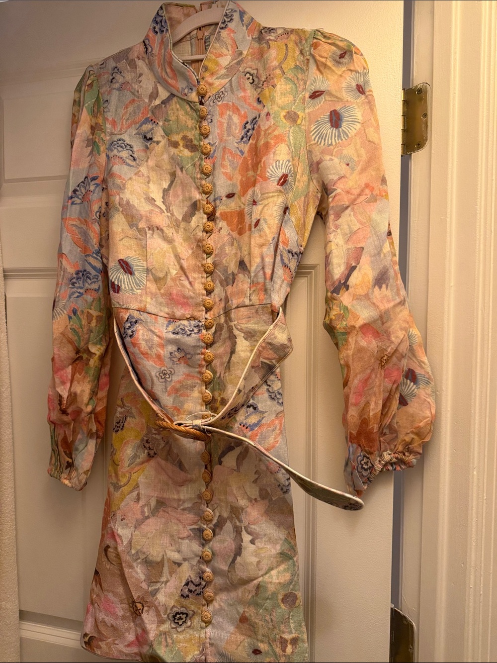 Zimmermann Floral Pastel Belted Mini Dress - Picture 2 of 5